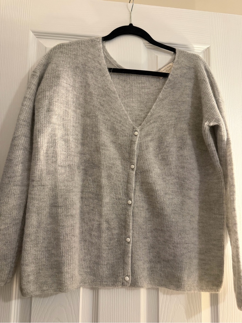Sezane Light Gray V-Neck Button-Front Barry Cardigan